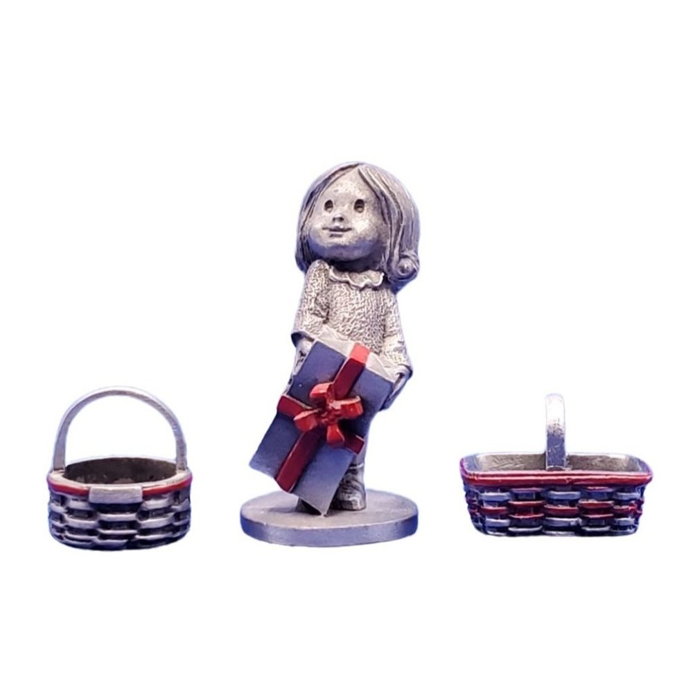 Pewter Figurine By Lamb Little Girl Child W/Gift Red Bow 1.75”H Cute, and 2 pewt